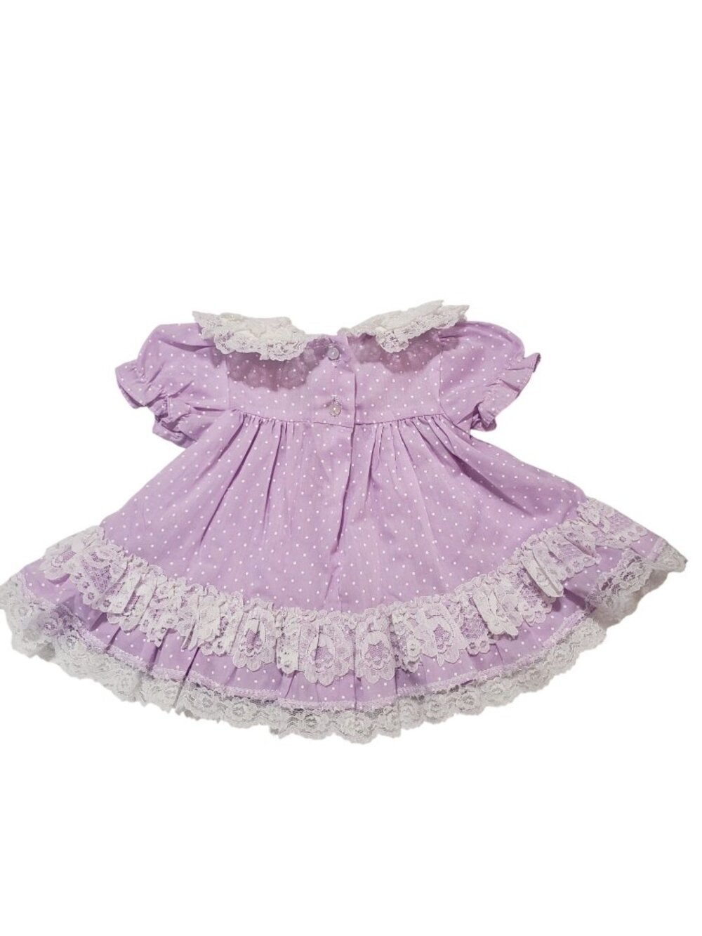 Vintage Jo Lene Purple Polka Dot Lace Tiered Circle Dress Party Frilly NB 0-6 M - Picture 11 of 12